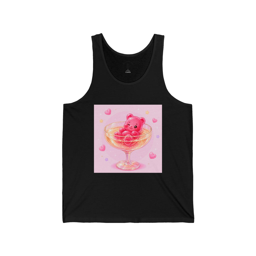 Champagne Glass Delight, Pink Boozy Gooey Gummy Bear – Kawaii Graphic Tank Top