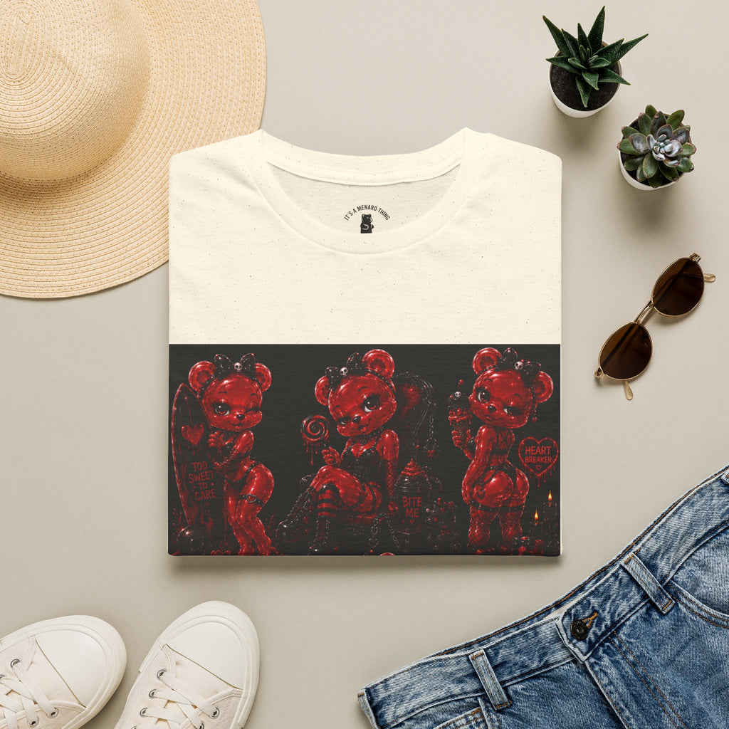Punk Retro Crimson Red Oozy Bear Babe, Beach Pin Up Addition- Adult Graphic Shirt (18+)
