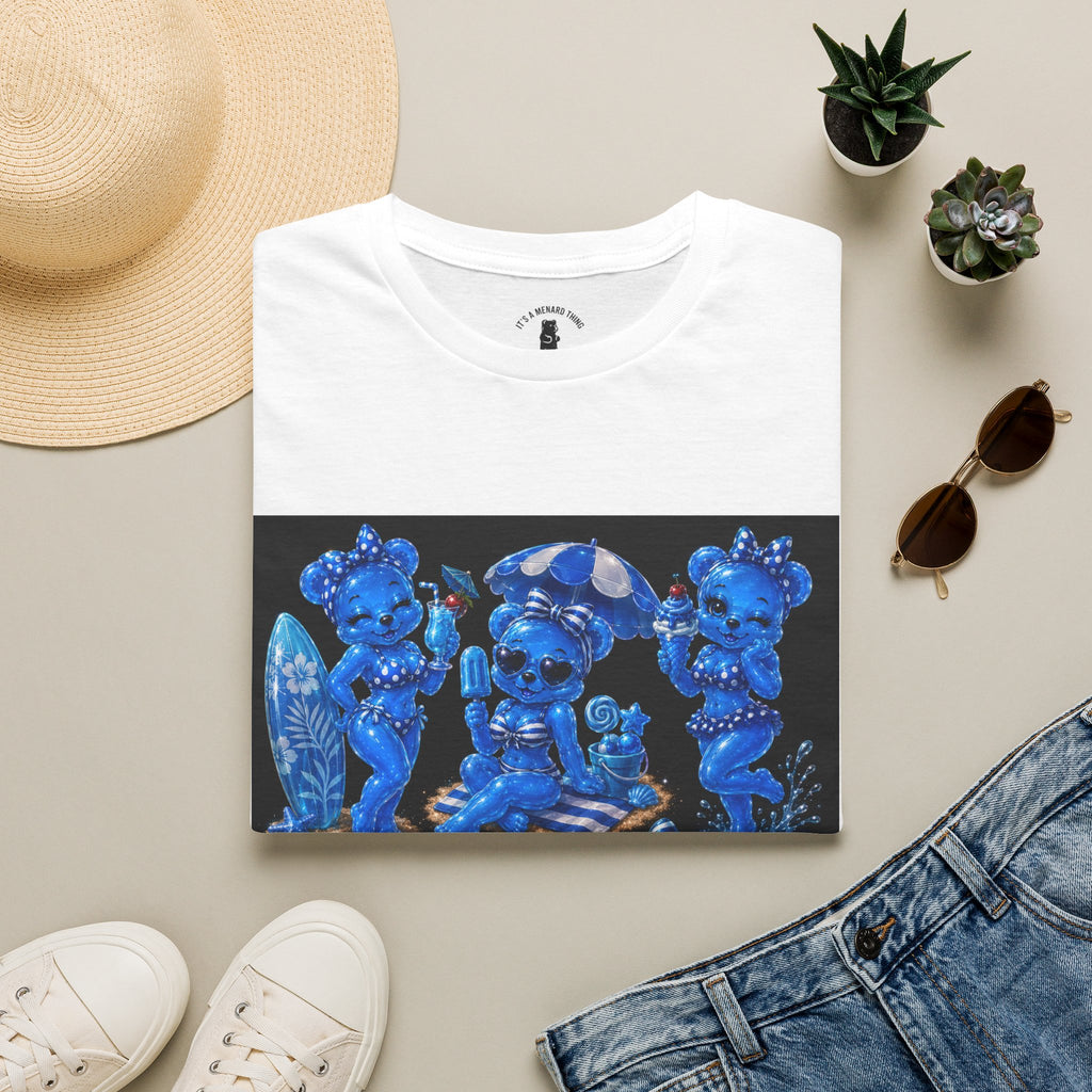 Retro Kawaii Blue Oozy Bear Pin Up Beach Babe- Adult Graphic Shirt (18+)
