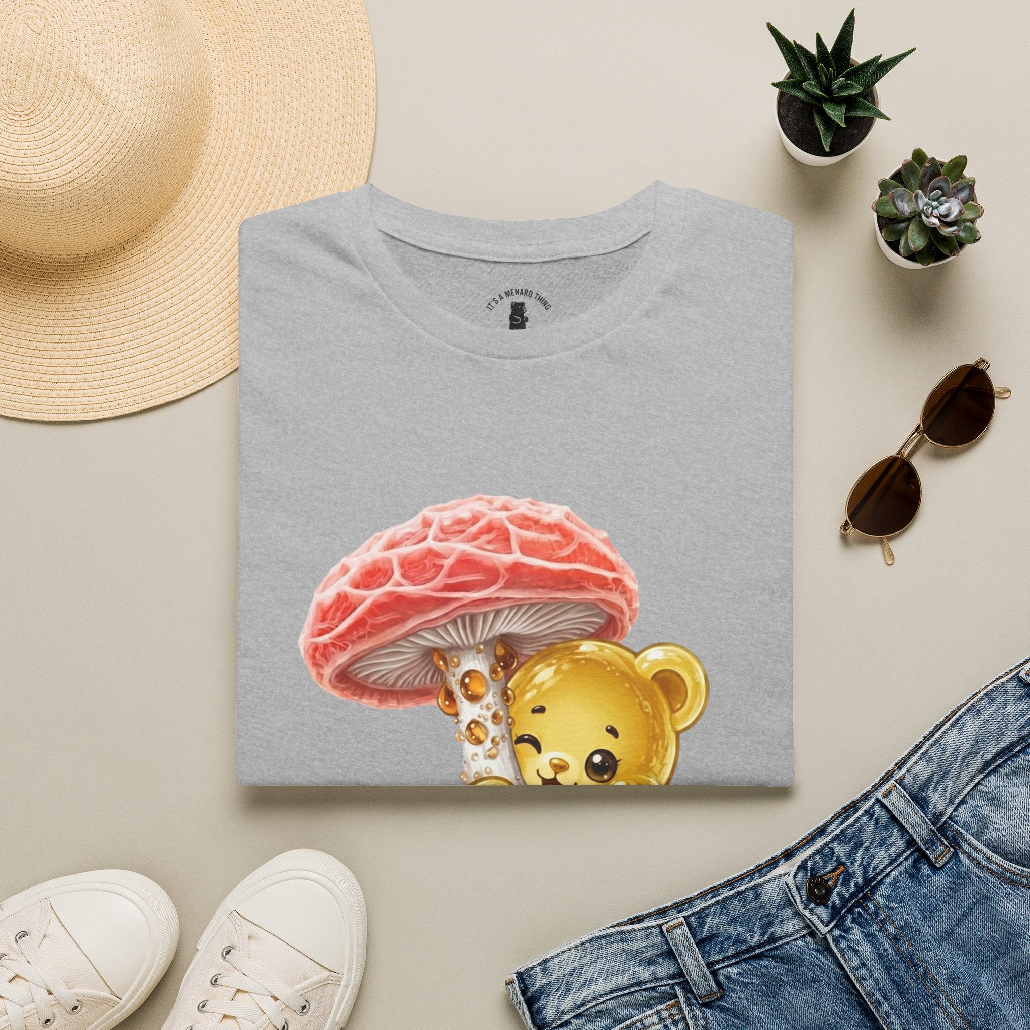 Sticky Strange Orange Mushroom, Yellow Oozy Bear Gummy- Graphic shirt