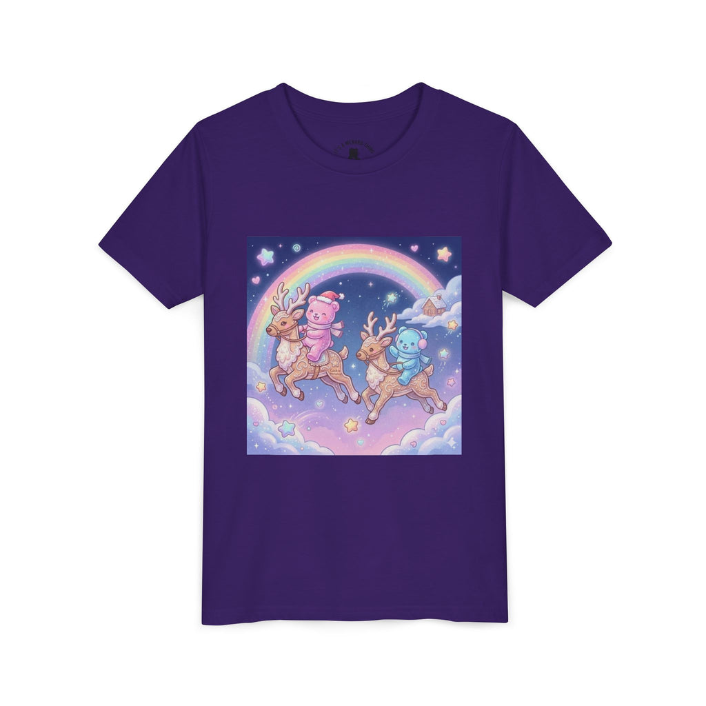 Duo Gooey Gummy Bear riding Reindeer — Cute Youth T-Shirt