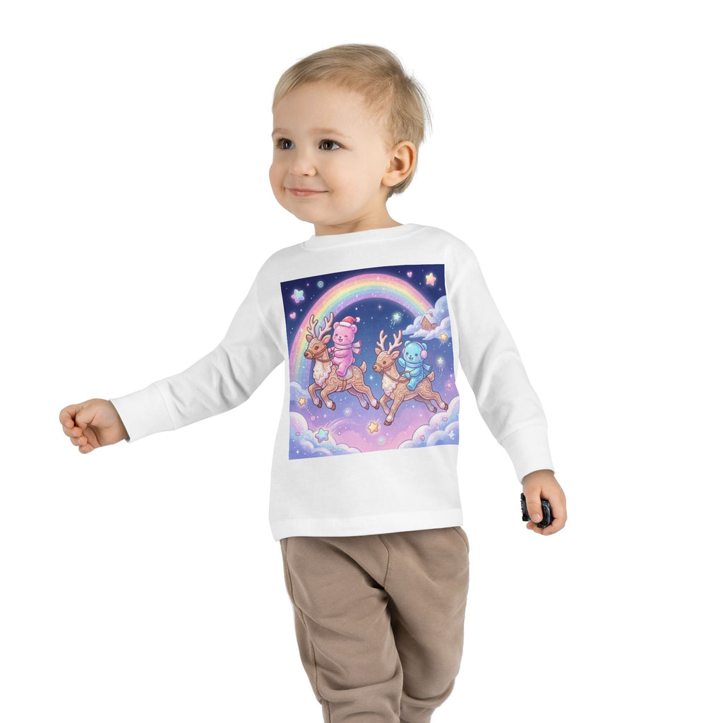 Riding On Frosted Flying Reindeer, Oozy Bear Friends Special- Graphic Long Sleeve Shirt