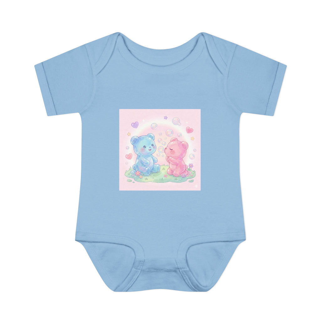 Baby Bodysuit — Pastel Blue & Pink Gooey Gummy Bears Cute Newborn Onesie