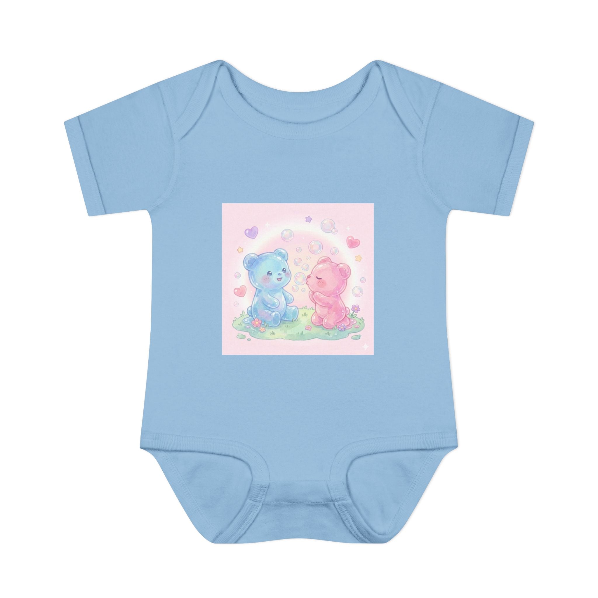 Baby Bodysuit — Pastel Blue & Pink Gooey Gummy Bears Cute Newborn Onesie