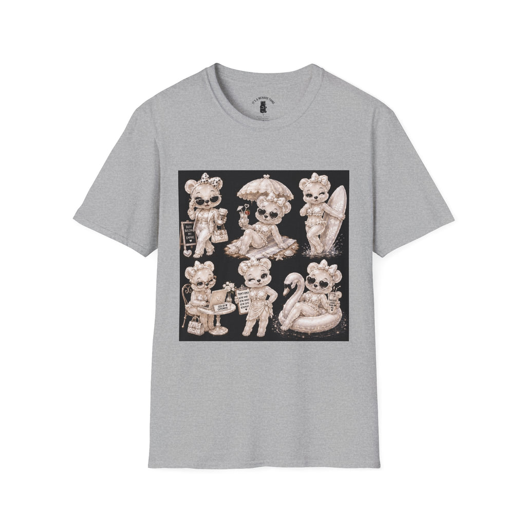 Vintage Kawaii Retro Oozy Bear, Beach Babe Pin Up- Adult Graphic Shirt (18+)