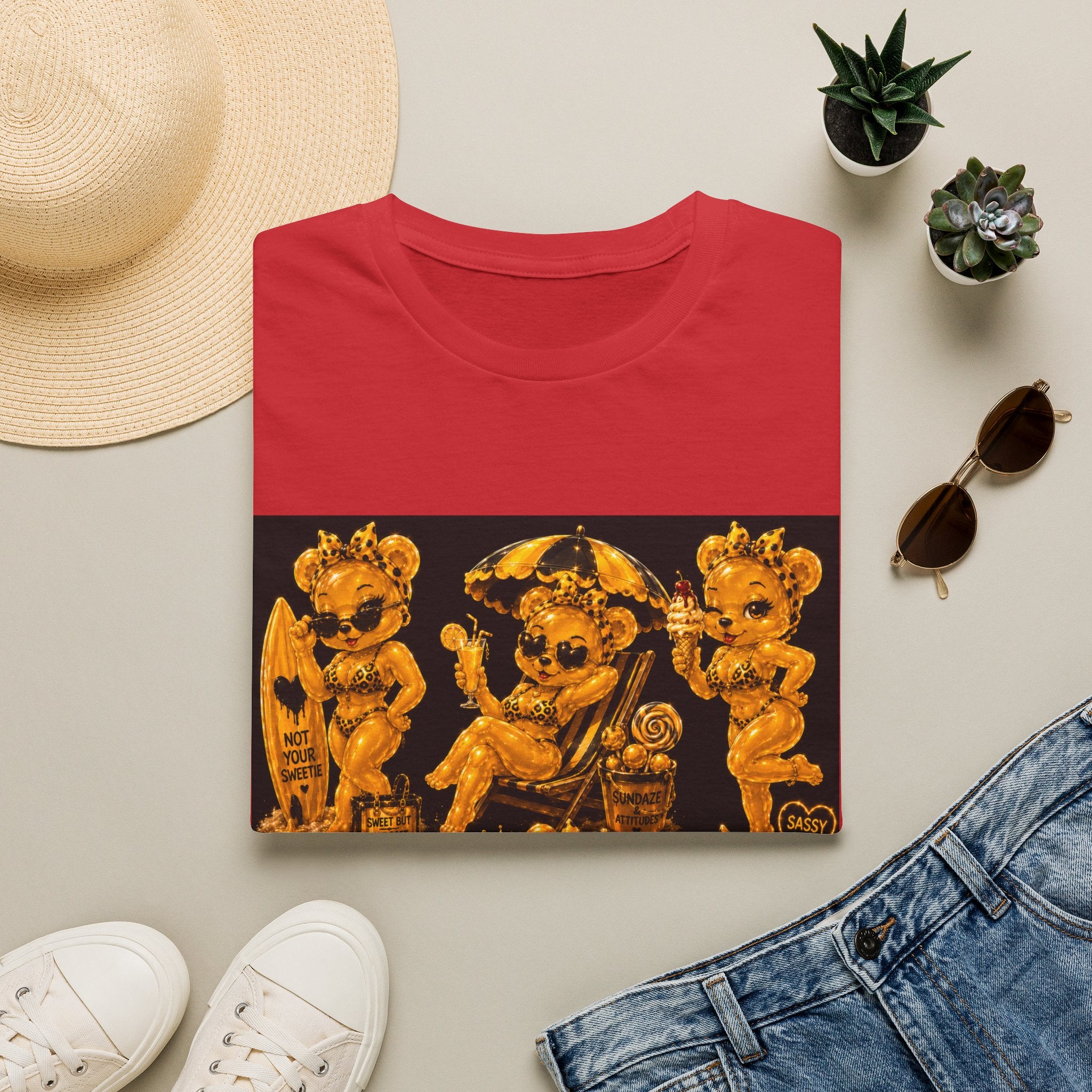 Vintage Style Oozy Bear Beach Babe Pin Up- Adult Graphic Shirt (18+)