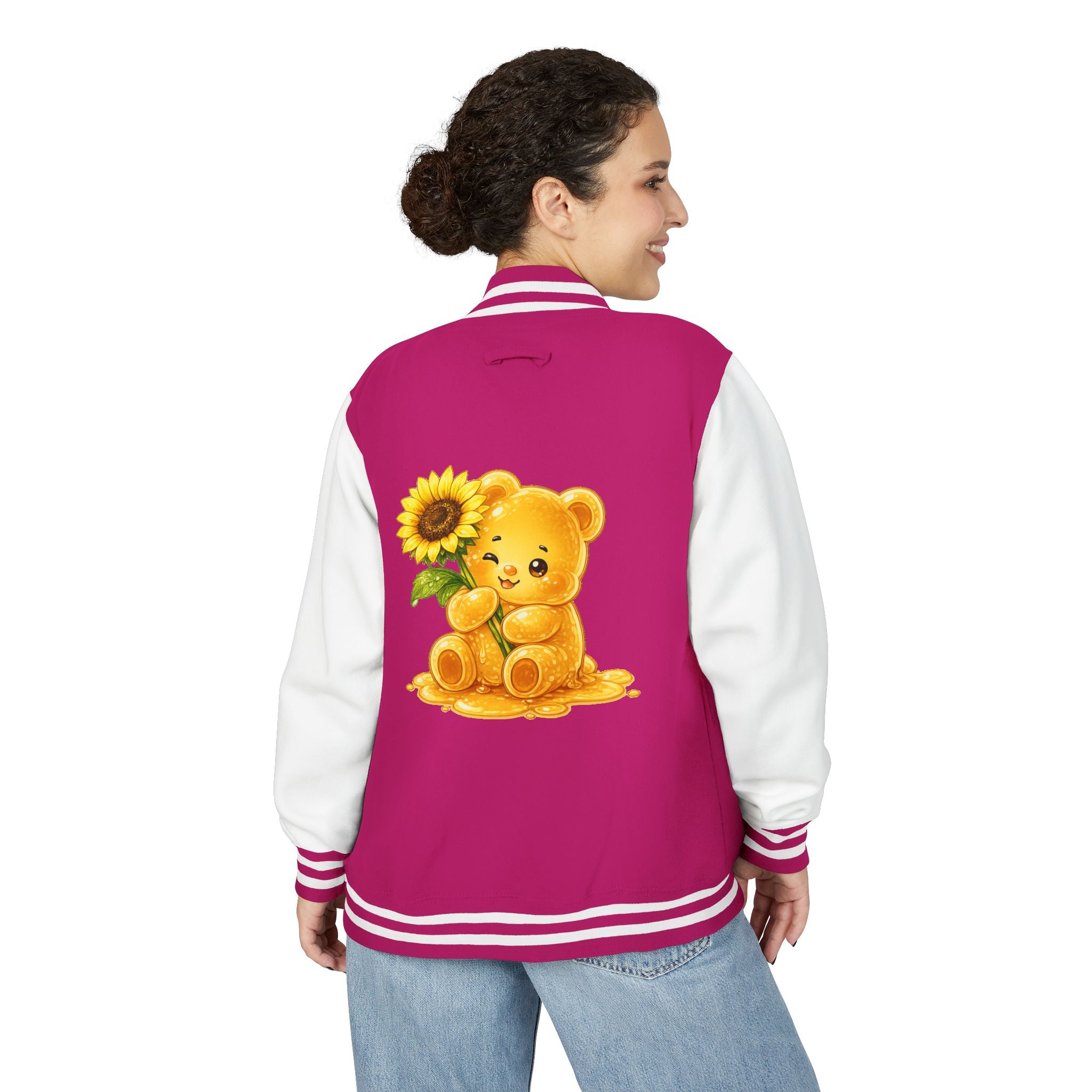 Sunflower Sunrise, Special Yellow Gooey Gummy Friend- Kawaii Varsity Jacket