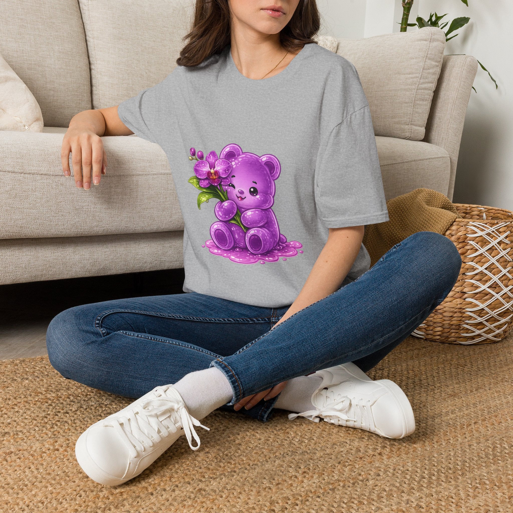Beautiful Orchid, Purple Oozy Bear Floral Special Gummy Friend- Graphic Shirt