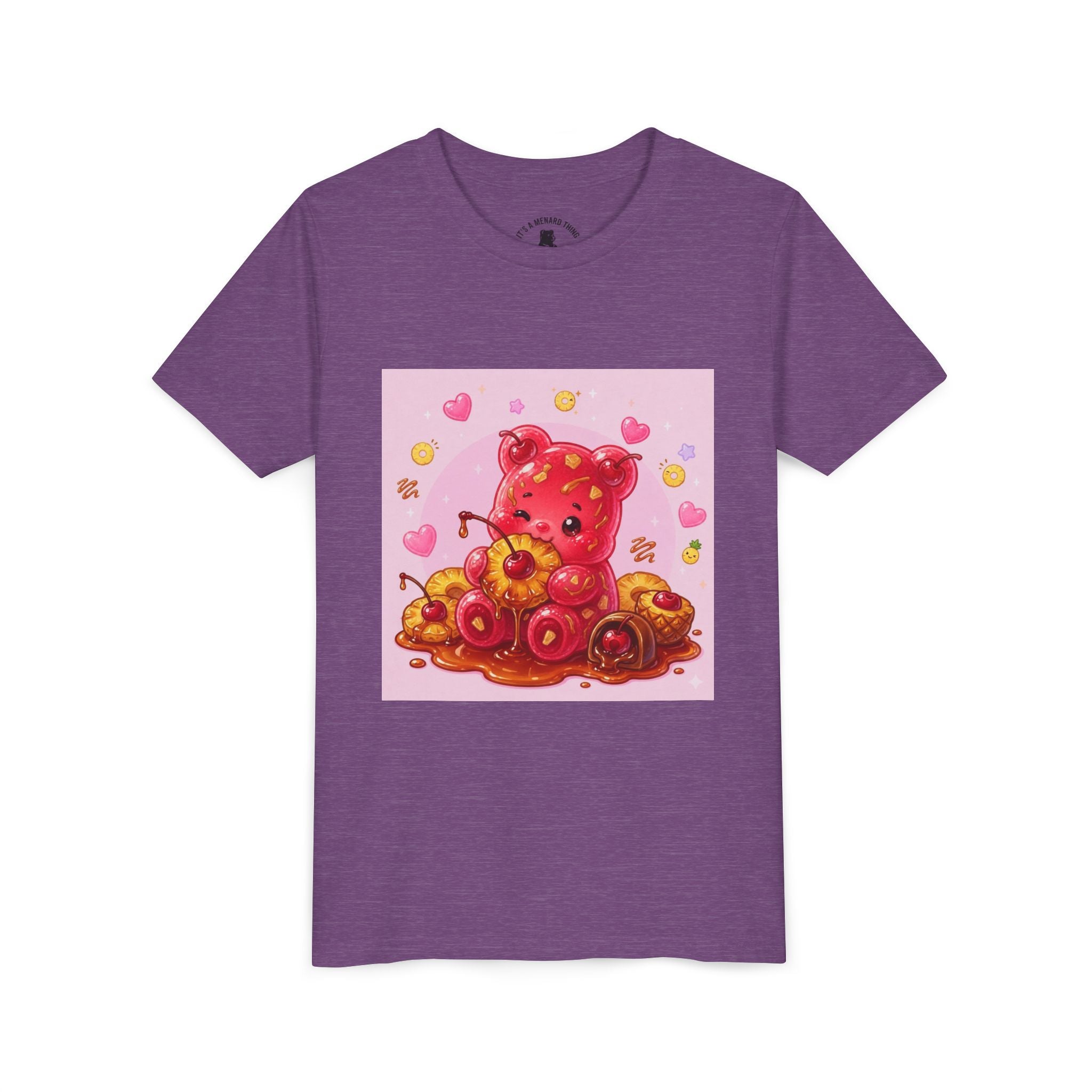 Cherry & Pineapple Gooey Gummy Bear Heart Graphic Youth T-Shirt
