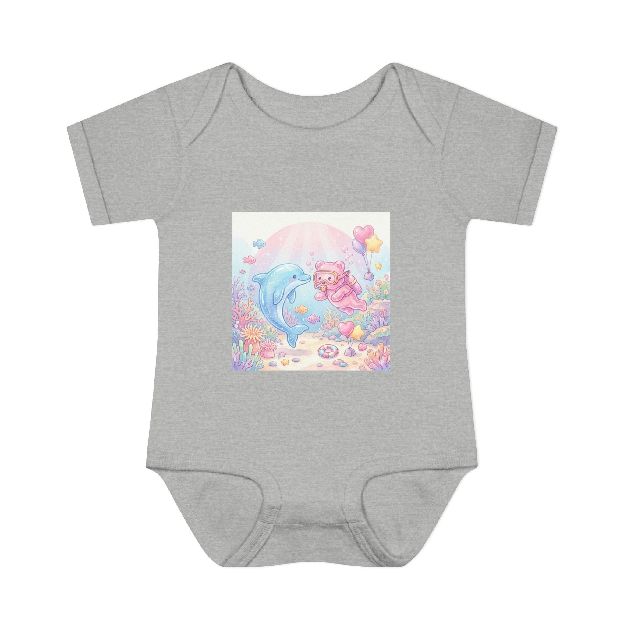 Infant Bodysuit — Pastel Dolphin & Pink Gummy Bear Underwater Baby Onesie