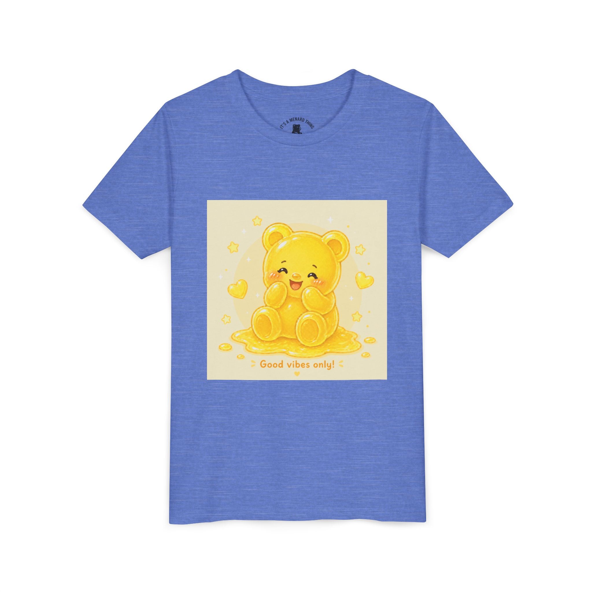 Cute Yellow Gooey Gummy Bear — "Good Vibes Only" Youth Short Sleeve Shirt