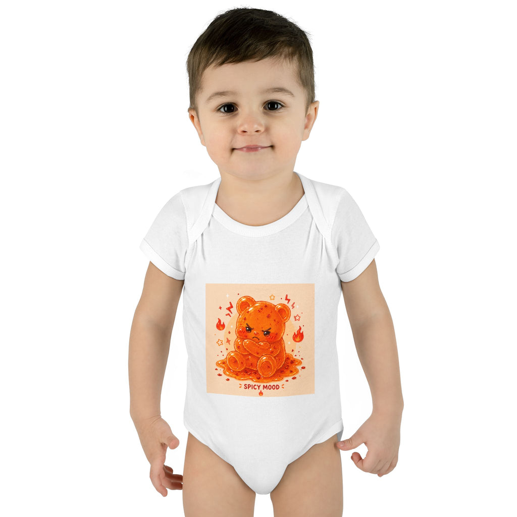 Spicy Mood Orange Gooey Gummy Bear Bodysuit — Cute Hot Pepper Bear Baby Onesie