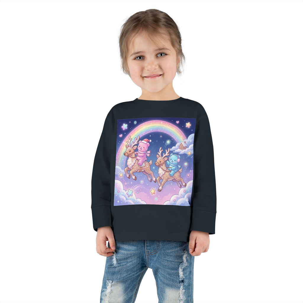 Riding On Frosted Flying Reindeer, Oozy Bear Friends Special- Graphic Long Sleeve Shirt
