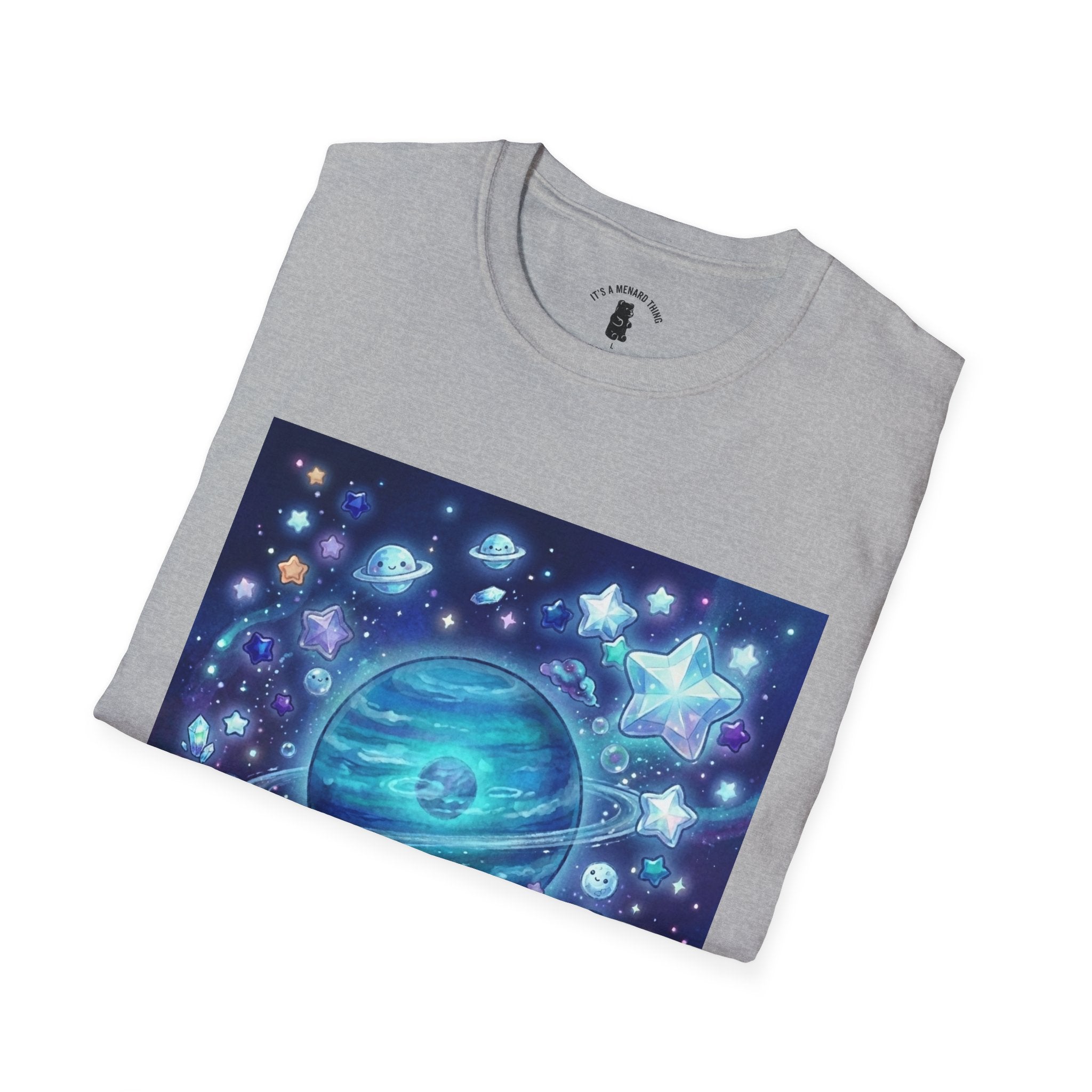 Lets Swim on Neptune, Blue Crystal Gooey Gummy Bear- Kawaii Graphic T-Shirt