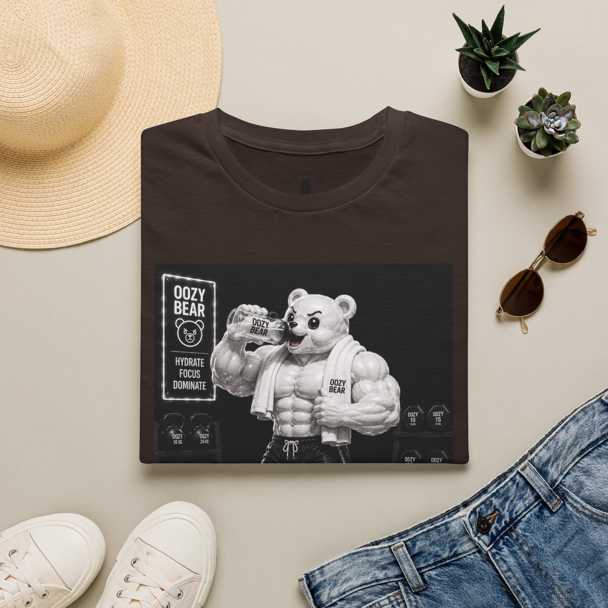 Rehydration Time, Oozy Buff Bodybuilder Gummy Gym Addition- Adult Graphic Shirt