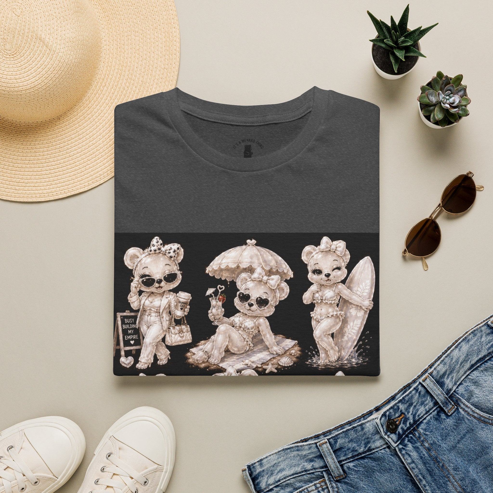 Vintage Kawaii Retro Oozy Bear, Beach Babe Pin Up- Adult Graphic Shirt (18+)