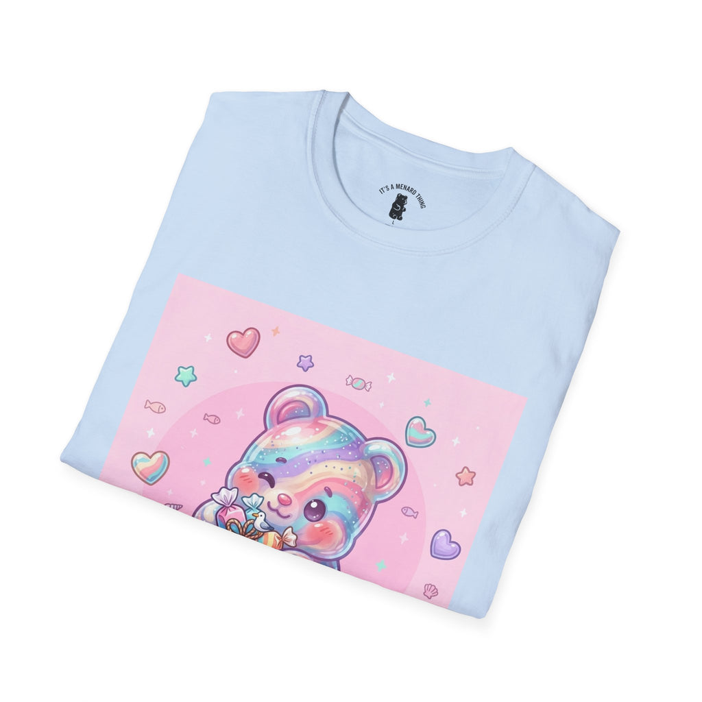 Cute Pastel Candy Bear T-Shirt — Rainbow Kawaii Heart Graphic