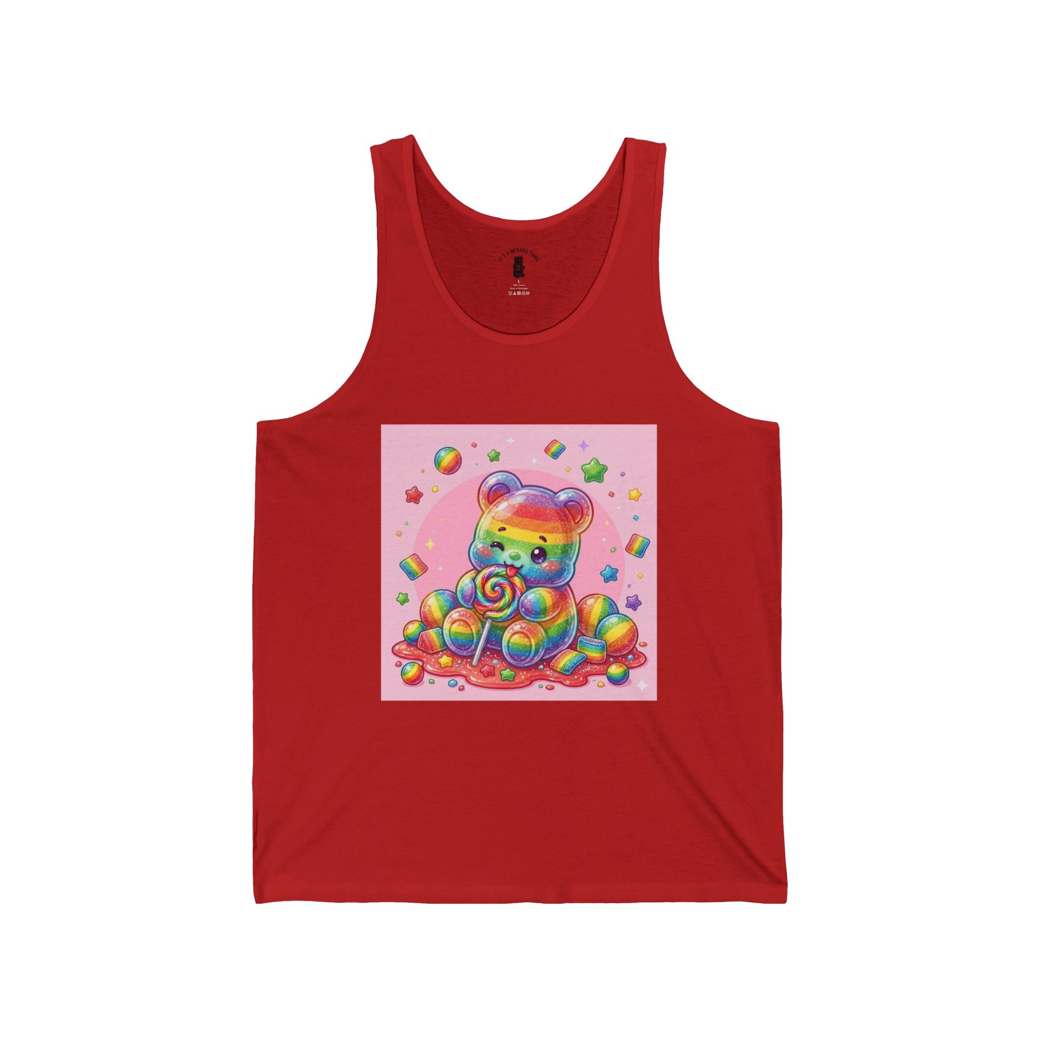 Rainbow Stripe Candy, Lollipop Gooey Gummy Bear — Kawaii Graphic Tank Top