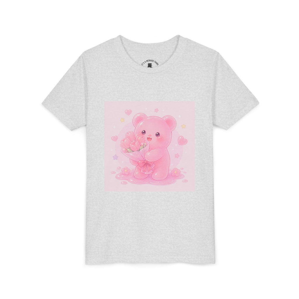 Pink Gooey Gummy Bear Youth Tee – Valentine Gummy Bouquet Kids Shirt