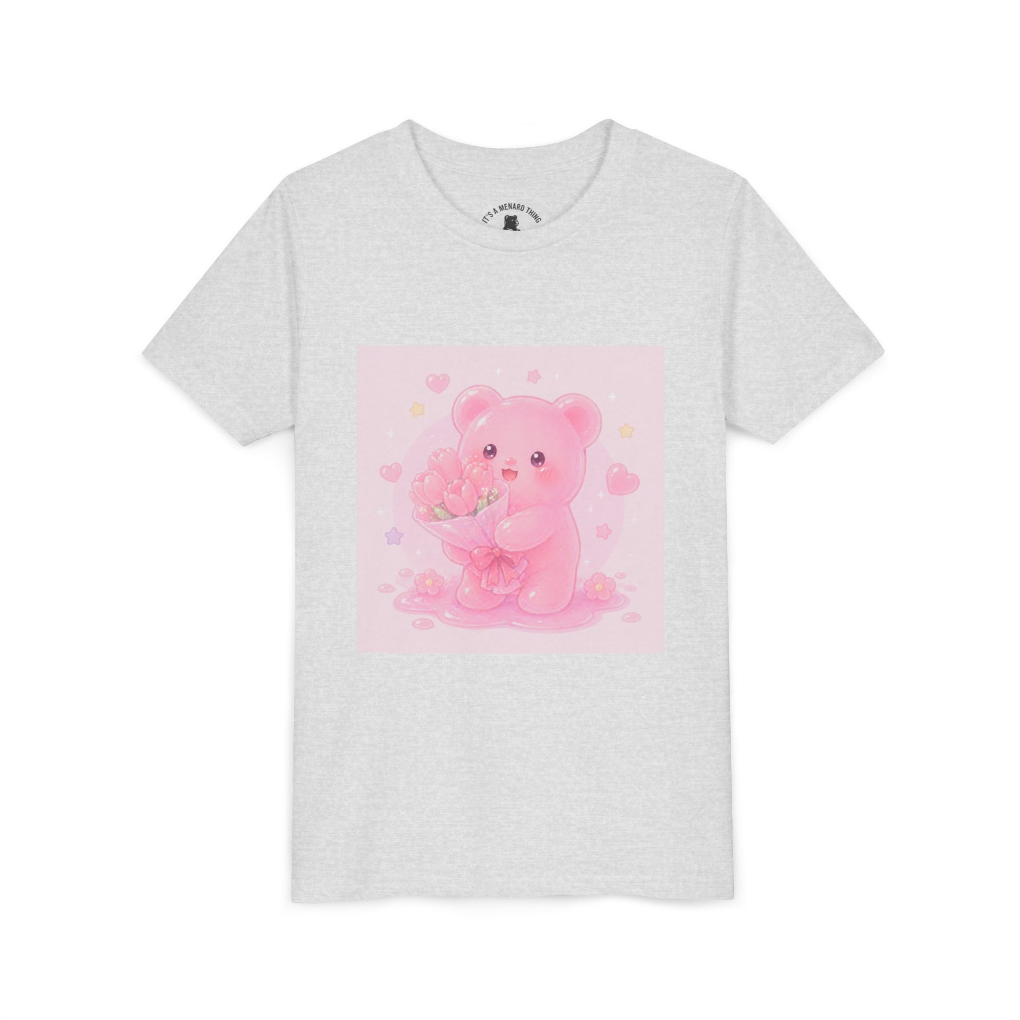 Pink Gooey Gummy Bear Youth Tee – Valentine Gummy Bouquet Kids Shirt