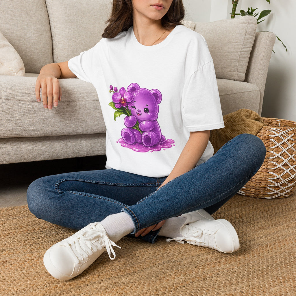 Beautiful Orchid, Purple Oozy Bear Floral Special Gummy Friend- Graphic Shirt