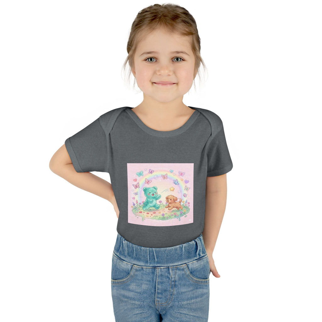 Gooey Gummy Playing Fetch with Puppy, Cute Infant Onesie
