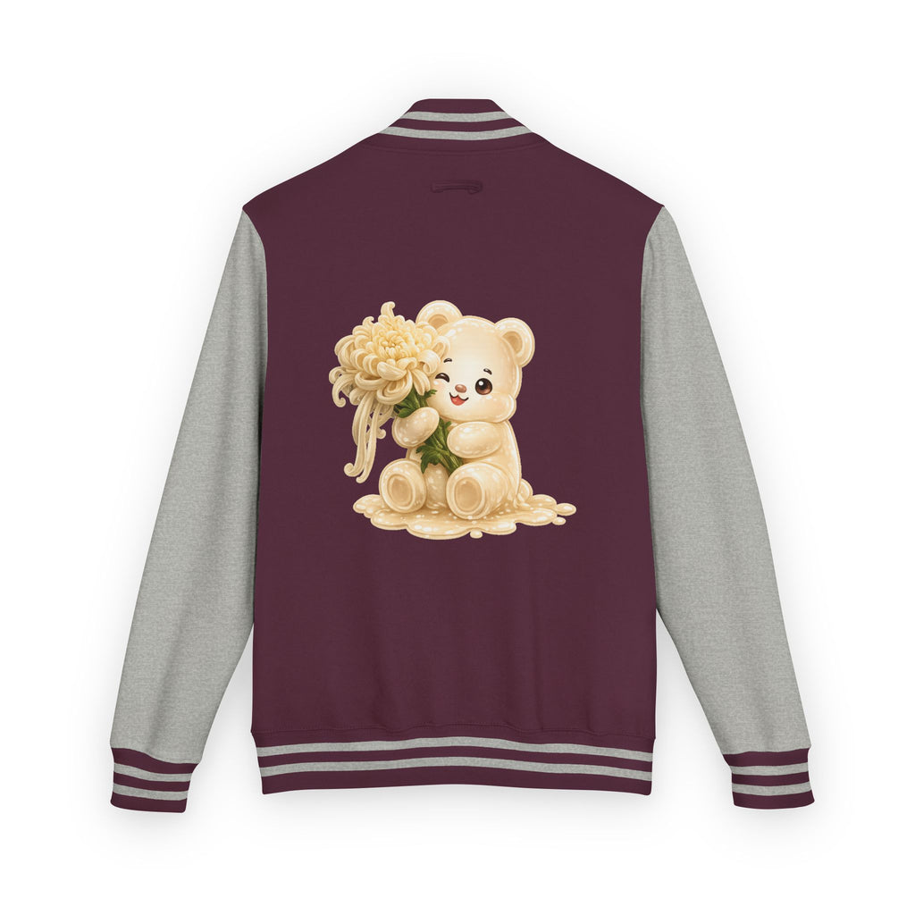 Creamy White Chrysanthemum Flower Addition, White Oozy Bear Gummy Friend- Lettermen Graphic Jacket