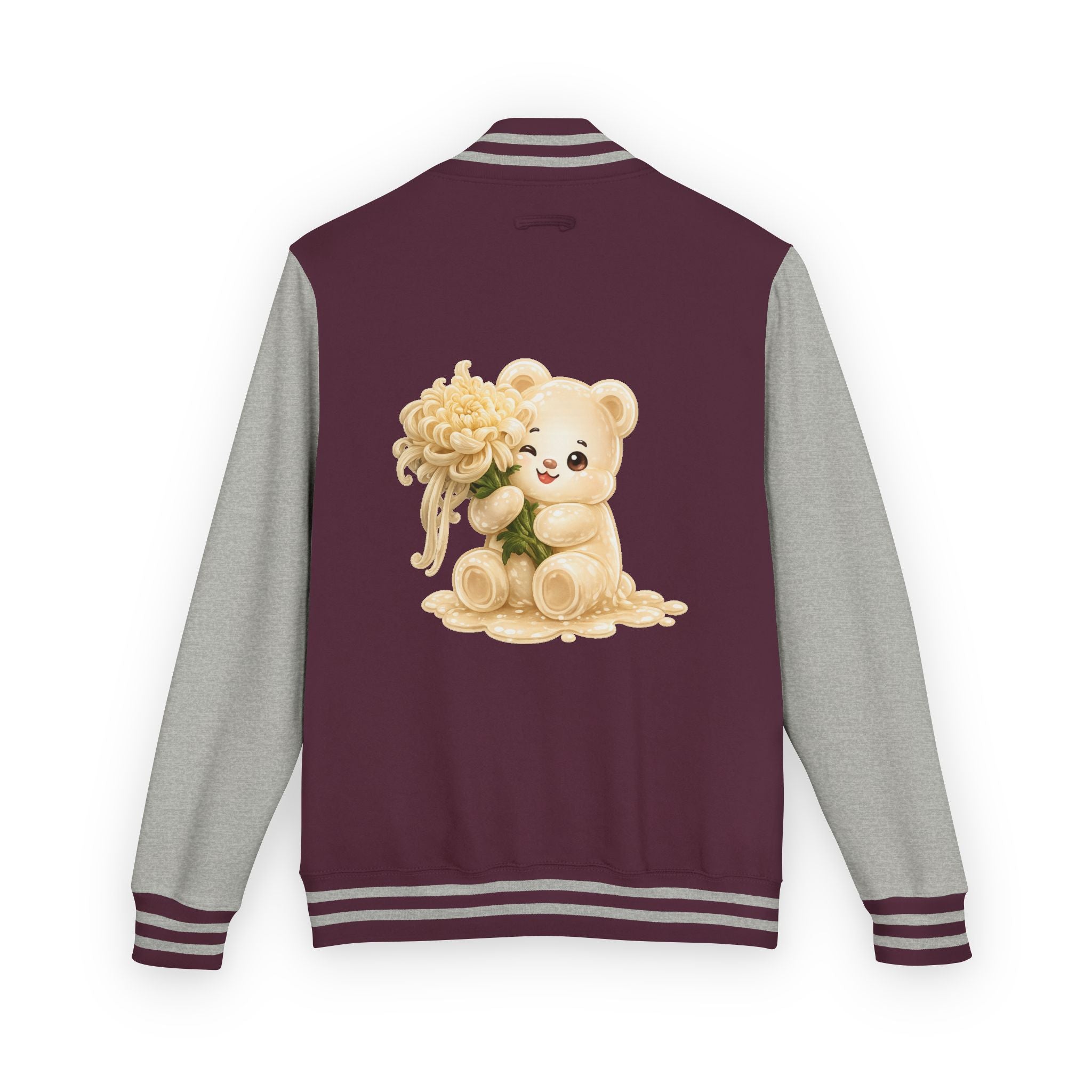 Creamy White Chrysanthemum Flower Addition, White Oozy Bear Gummy Friend- Lettermen Graphic Jacket