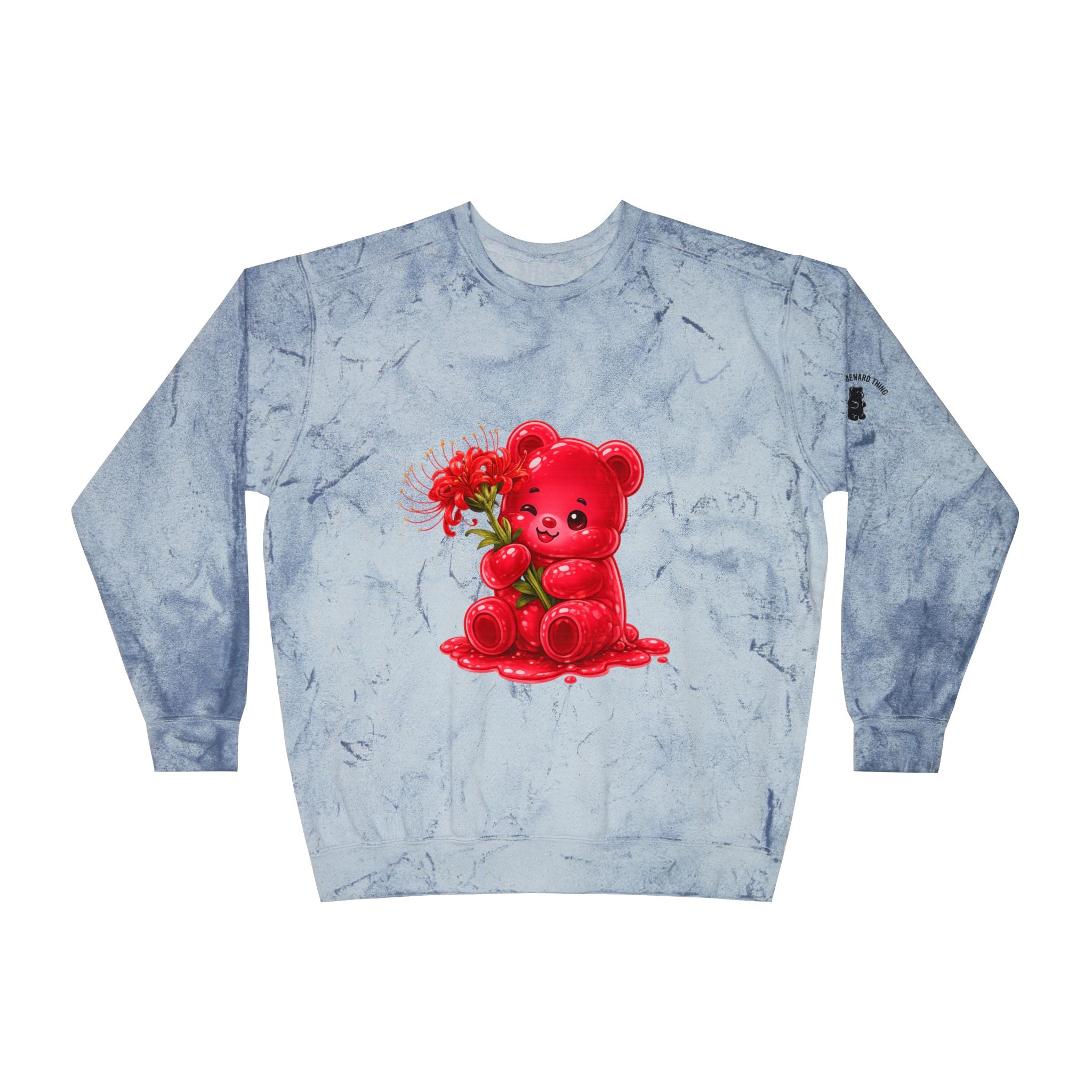 Beautiful Red Spider Lily Bloom, Oozy Bear Gummy Friend- Graphic Tie-Dye Sweater