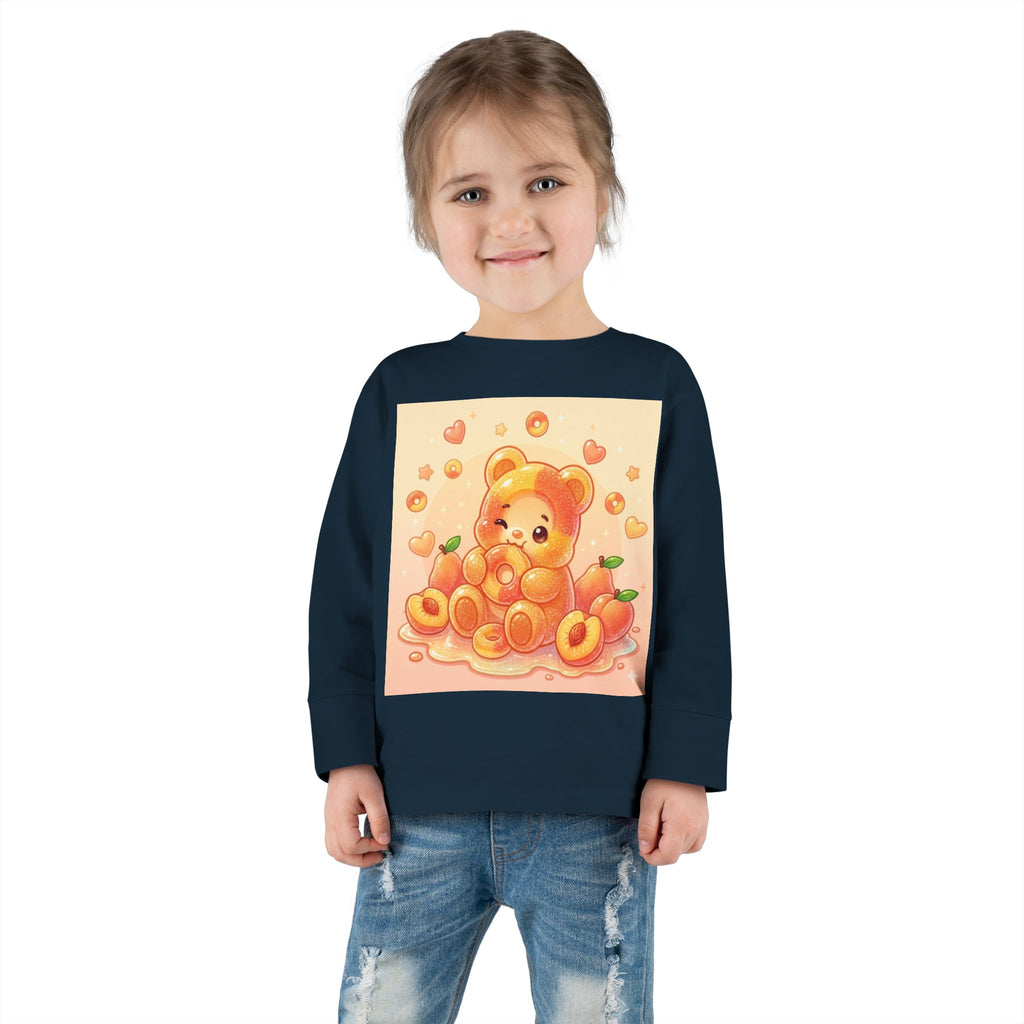 Sweet Peach Ring Candy, Oozy Bear Gummy Friend- Kids Long Sleeve Shirt