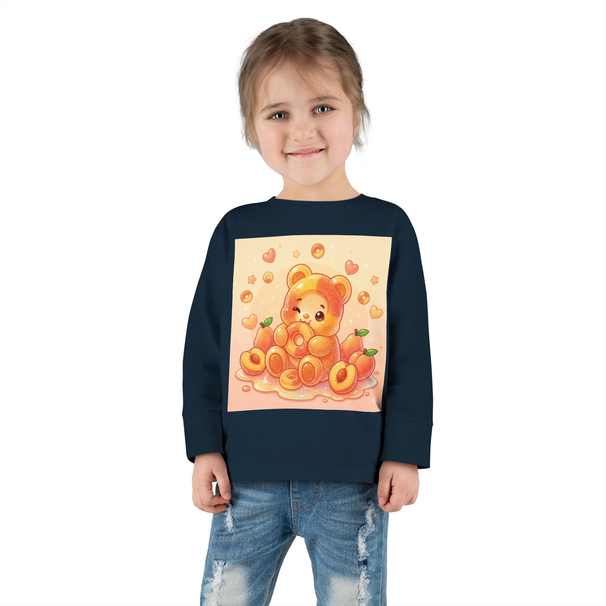 Sweet Peach Ring Candy, Oozy Bear Gummy Friend- Kids Long Sleeve Shirt