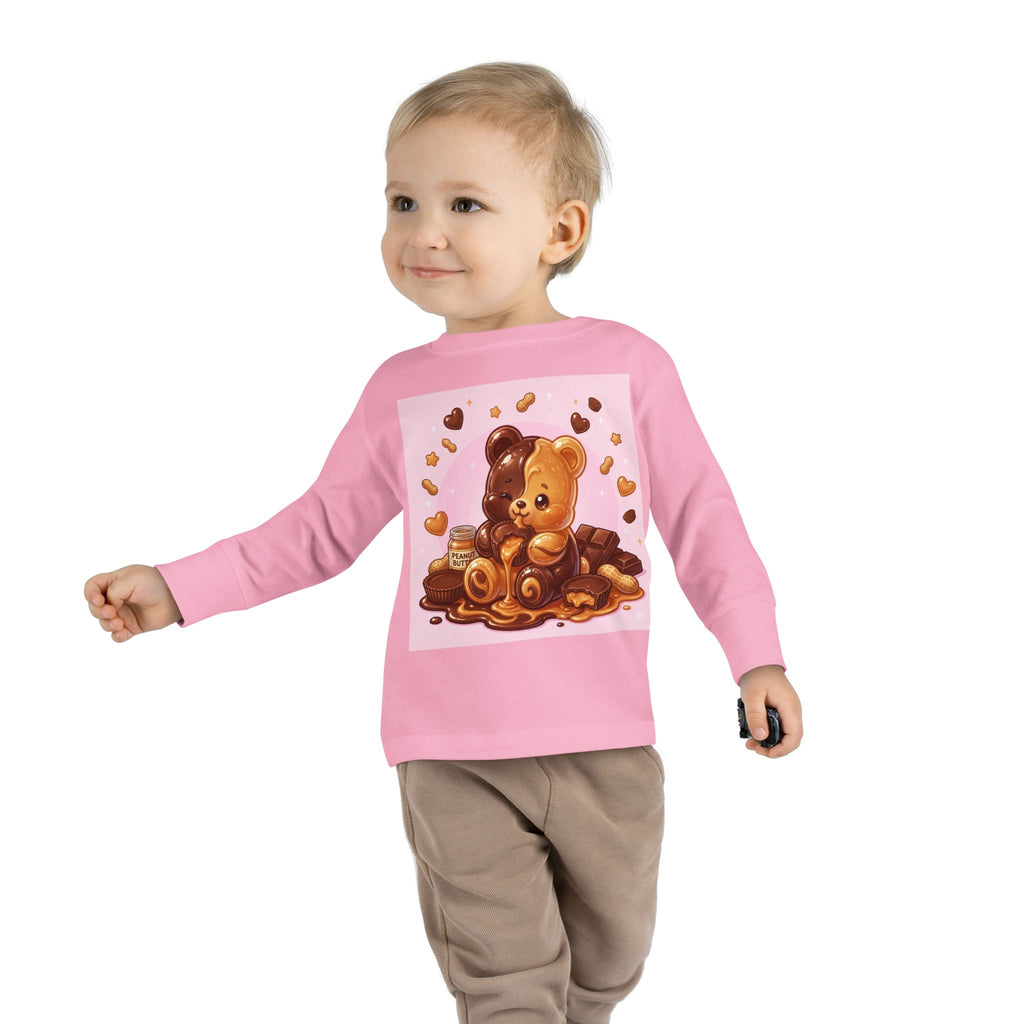 Chocolate and Peanut Butter swirl Delight, Oozy Bear Friend- Kids Graphic Long Sleeve Shirt