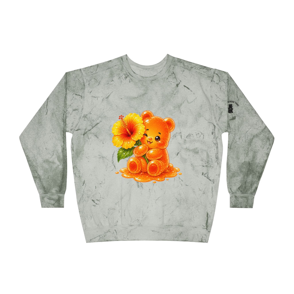 Hibiscus Sunrise, Orange Gooey Gummy Bear friend- Kawaii Graphic Sweatshirt