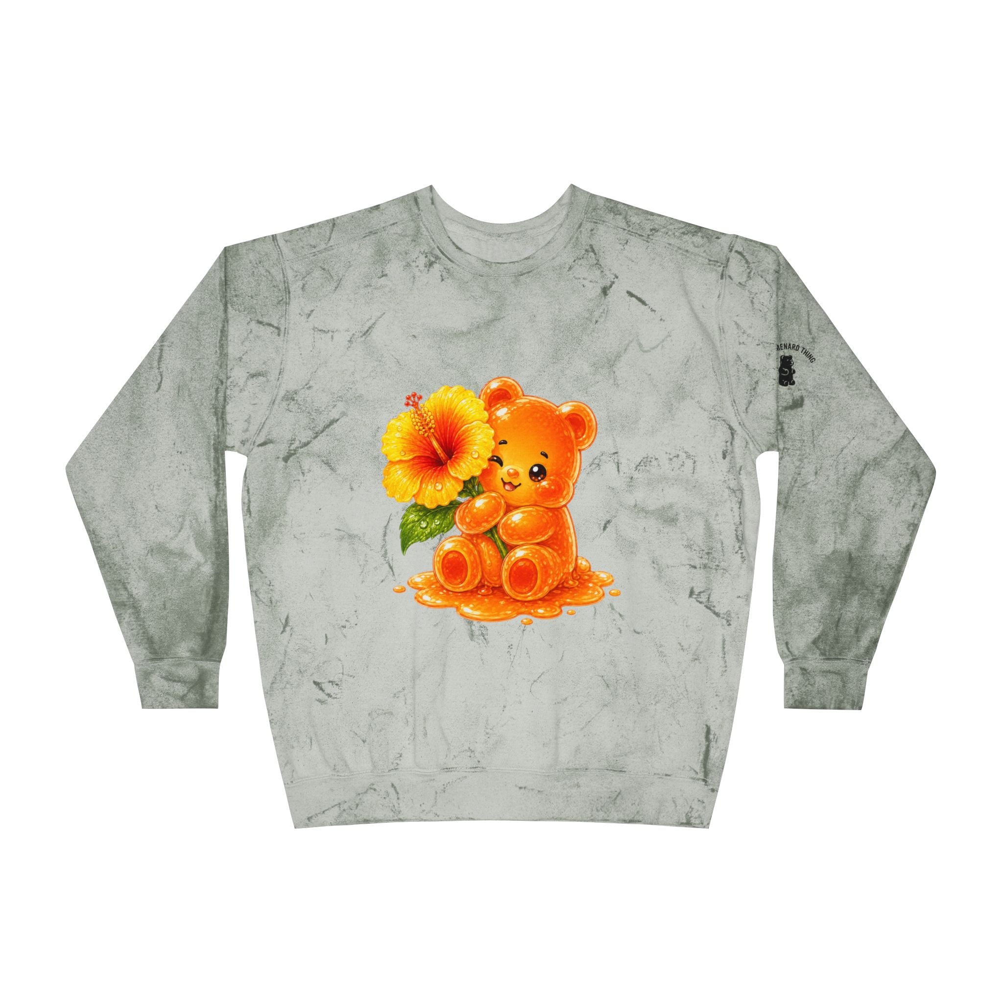 Hibiscus Sunrise, Orange Gooey Gummy Bear friend- Kawaii Graphic Sweatshirt