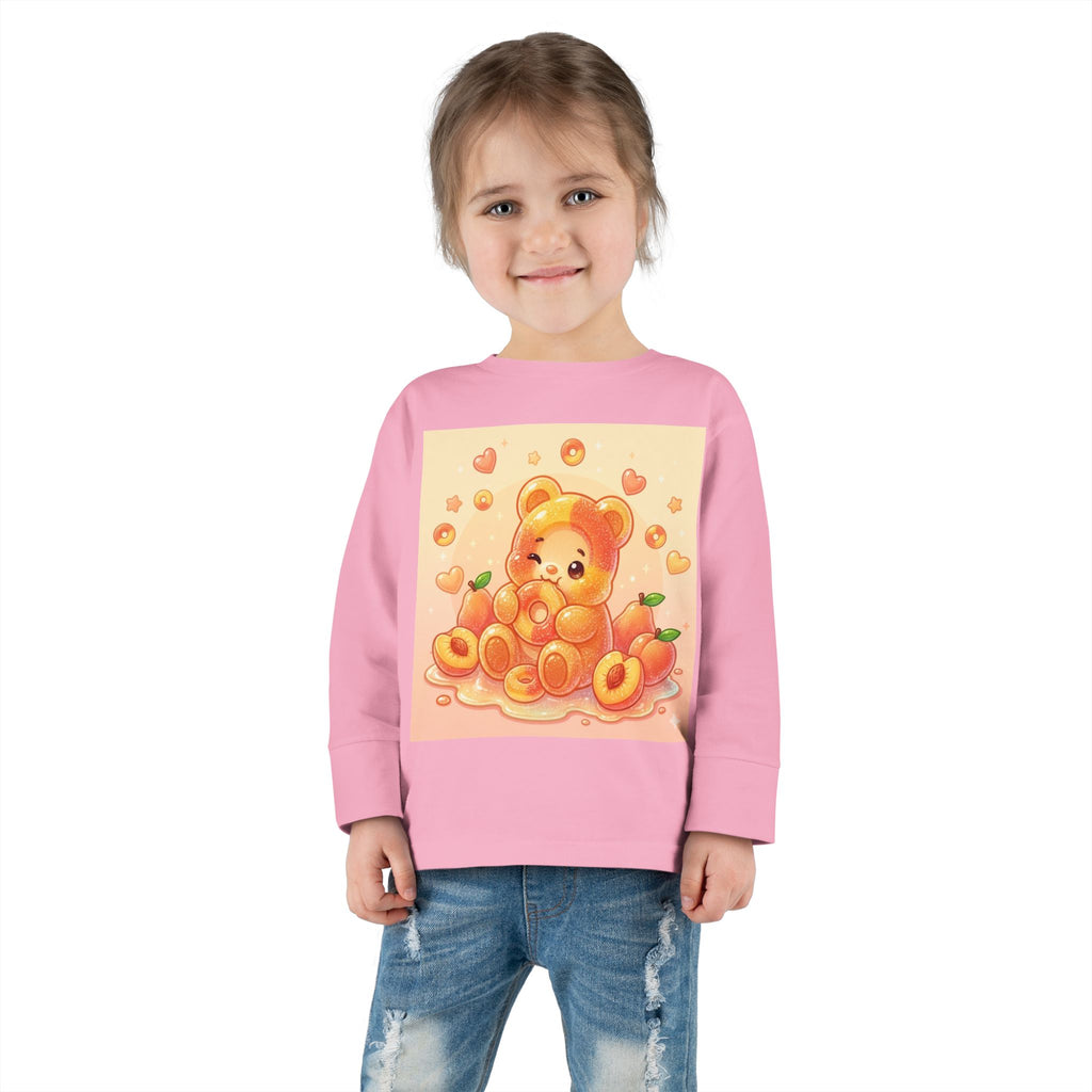 Sweet Peach Ring Candy, Oozy Bear Gummy Friend- Kids Long Sleeve Shirt