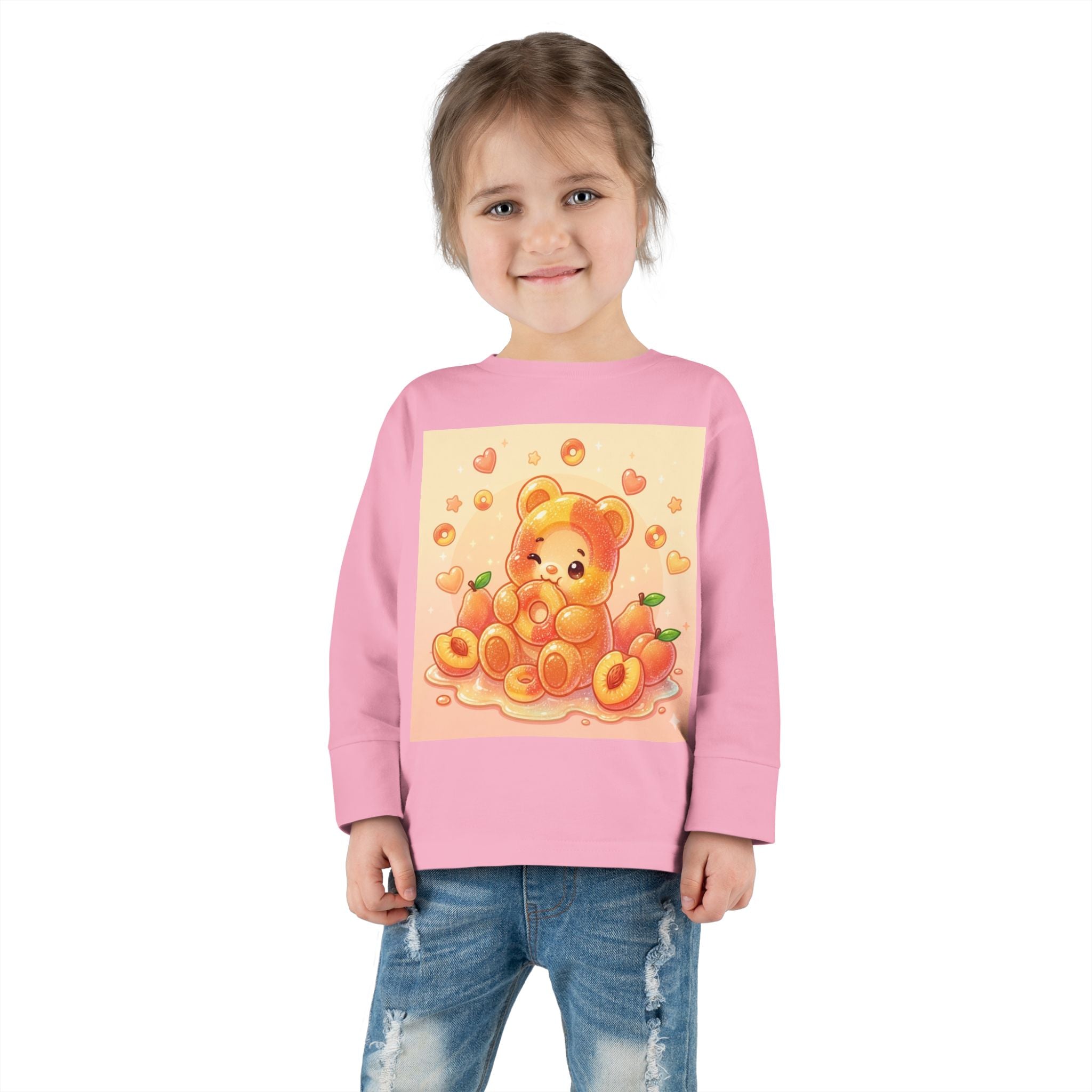 Sweet Peach Ring Candy, Oozy Bear Gummy Friend- Kids Long Sleeve Shirt