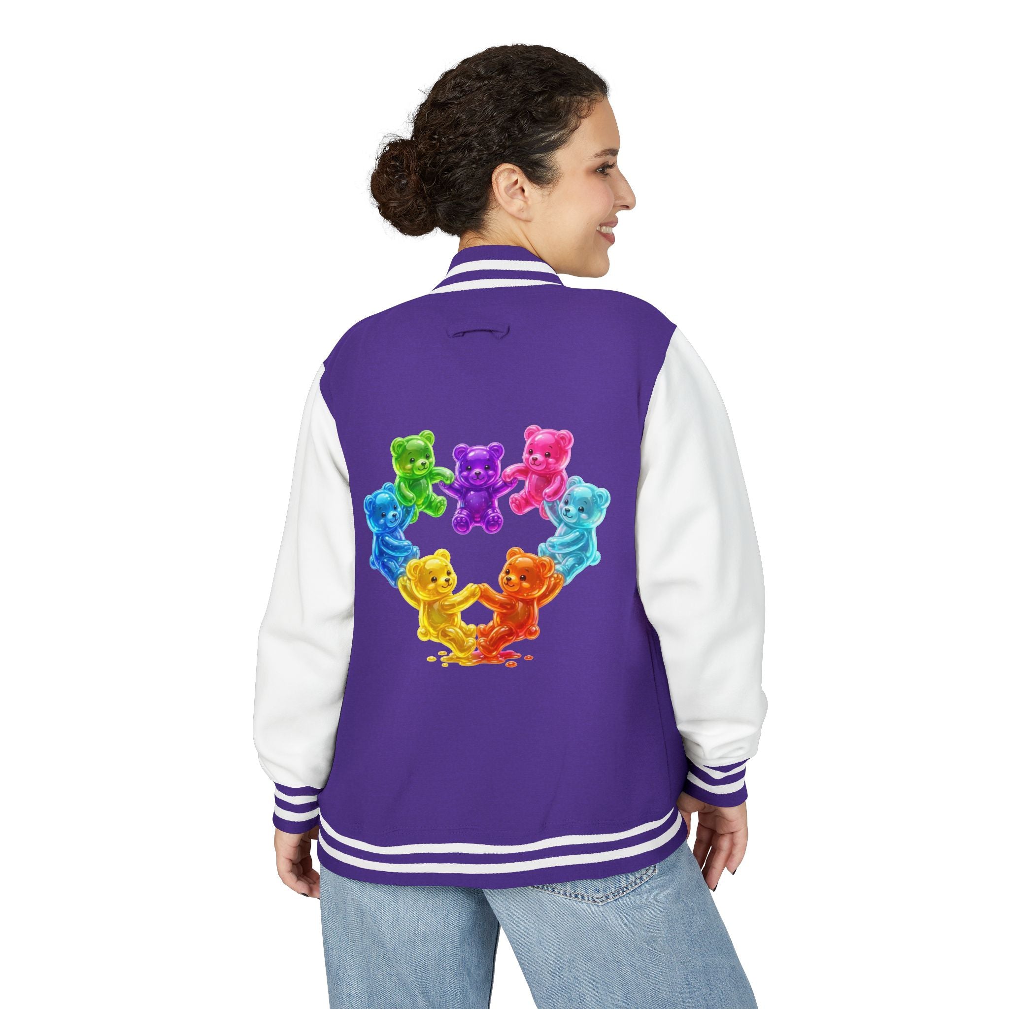 Rainbow Oozy Gummy Bear Heart Special Addition- Lettermen Graphic Jacket