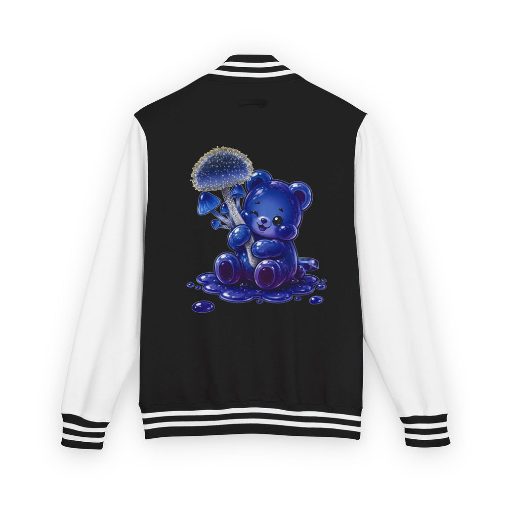 Sparkling Blue Mushroom Cluster, Oozy Bear Friends- Letterman Graphic Jacket