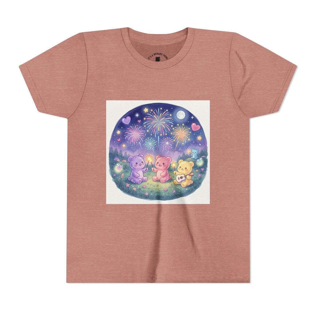 Gooey Gummy Bear Friends Watching Fireworks Youth Short Sleeve Shirt