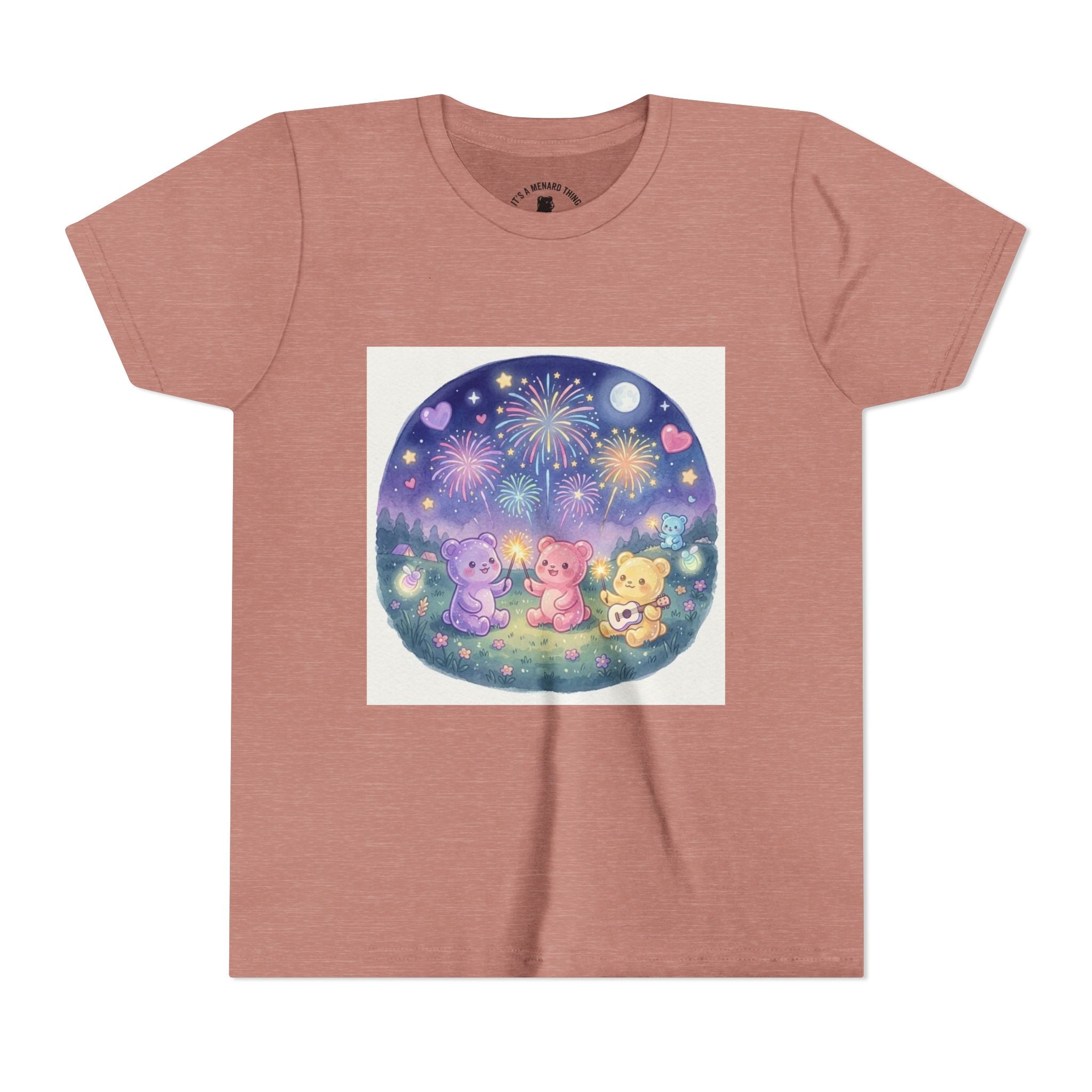 Gooey Gummy Bear Friends Watching Fireworks Youth Short Sleeve Shirt