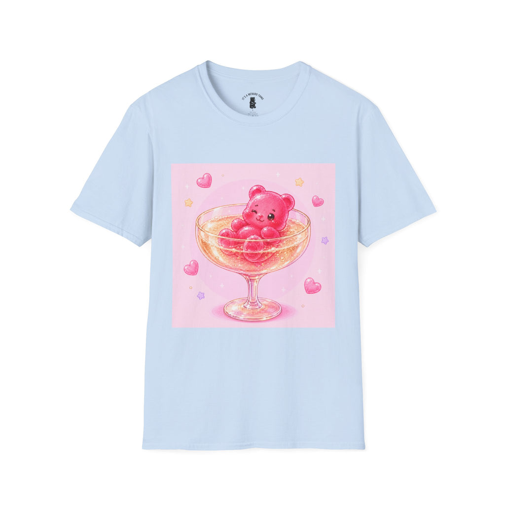 Champagne Pink Boozy Gooey Gummy Bear- Kawaii Graphic T-Shirt