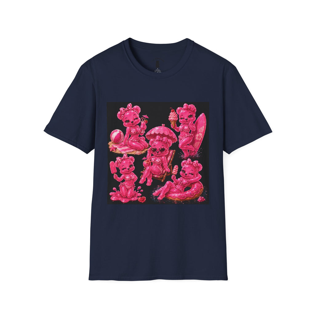 Retro Pink Pin Up Beach Oozy Bear Babe Gummy- Adult Graphic Shirt (+18)