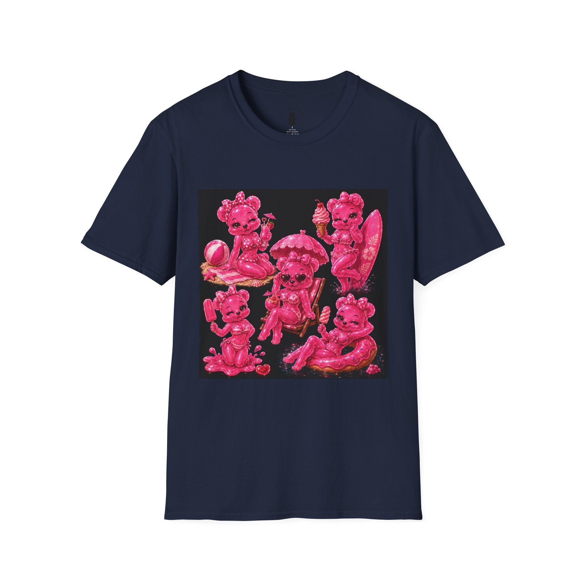 Retro Pink Pin Up Beach Oozy Bear Babe Gummy- Adult Graphic Shirt (+18)
