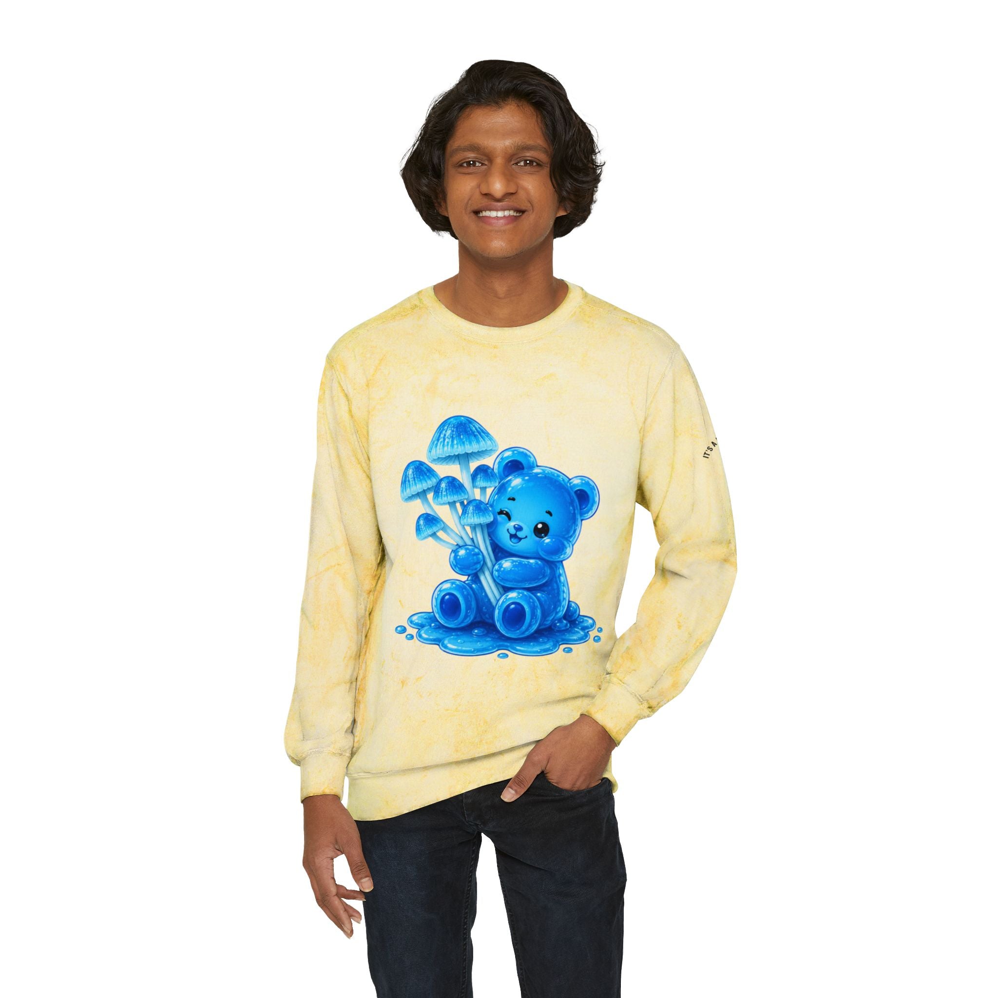 Blue Mushroom Cluster, Gooey Gummy Bear Friend-Kawaii Graphic Sweatshirt