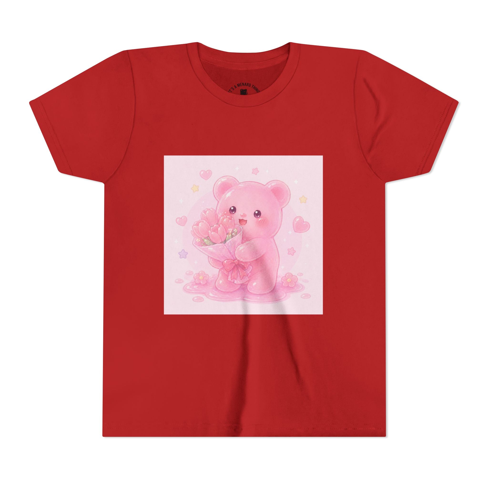 Pink Gooey Gummy Bear Youth Tee – Valentine Gummy Bouquet Kids Shirt