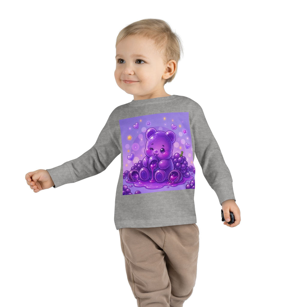 Ripe Purple Grapes, Oozy Bear Gummy Friend Fruit Special- Kids Graphic Long Sleeve Shirt