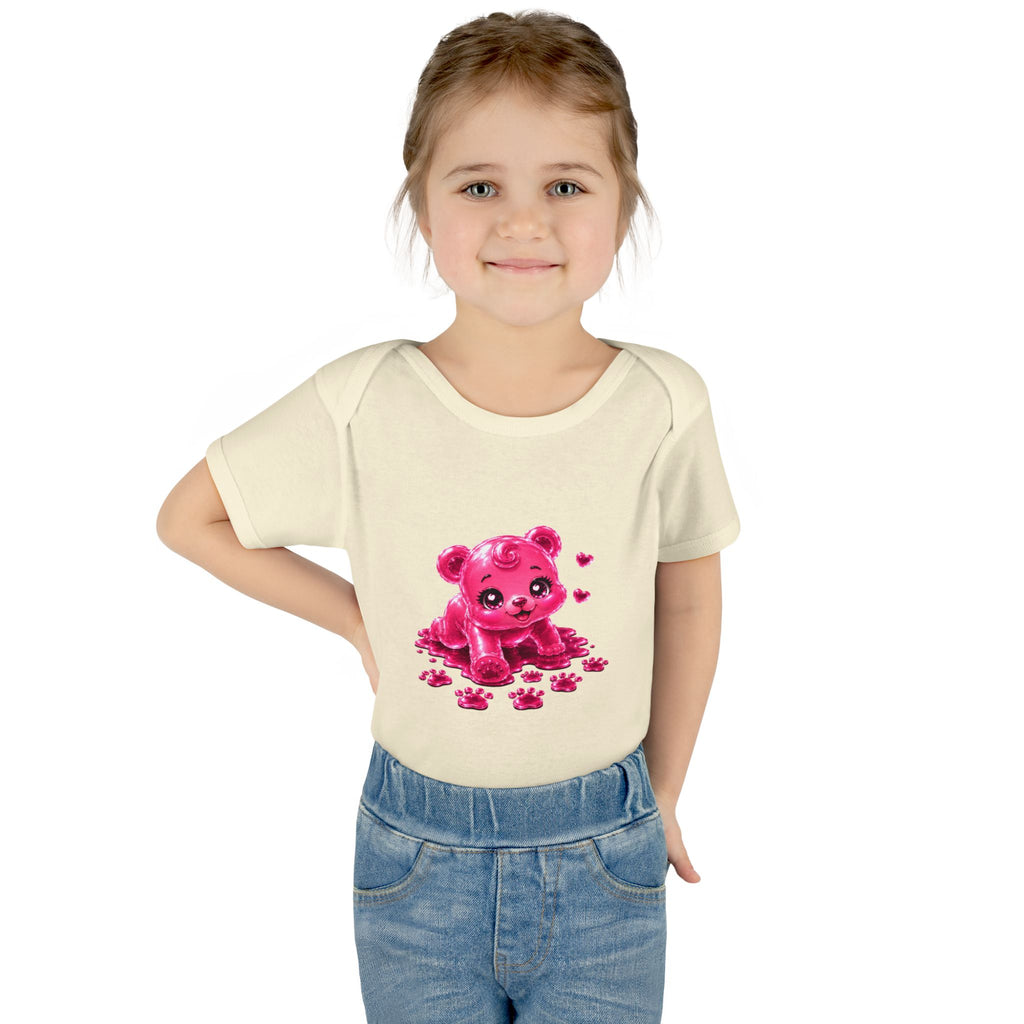 Messy Play Time, Crawling Steps Pink Oozy Baby Gummy Bear Cutie Addition- Graphic Onesie