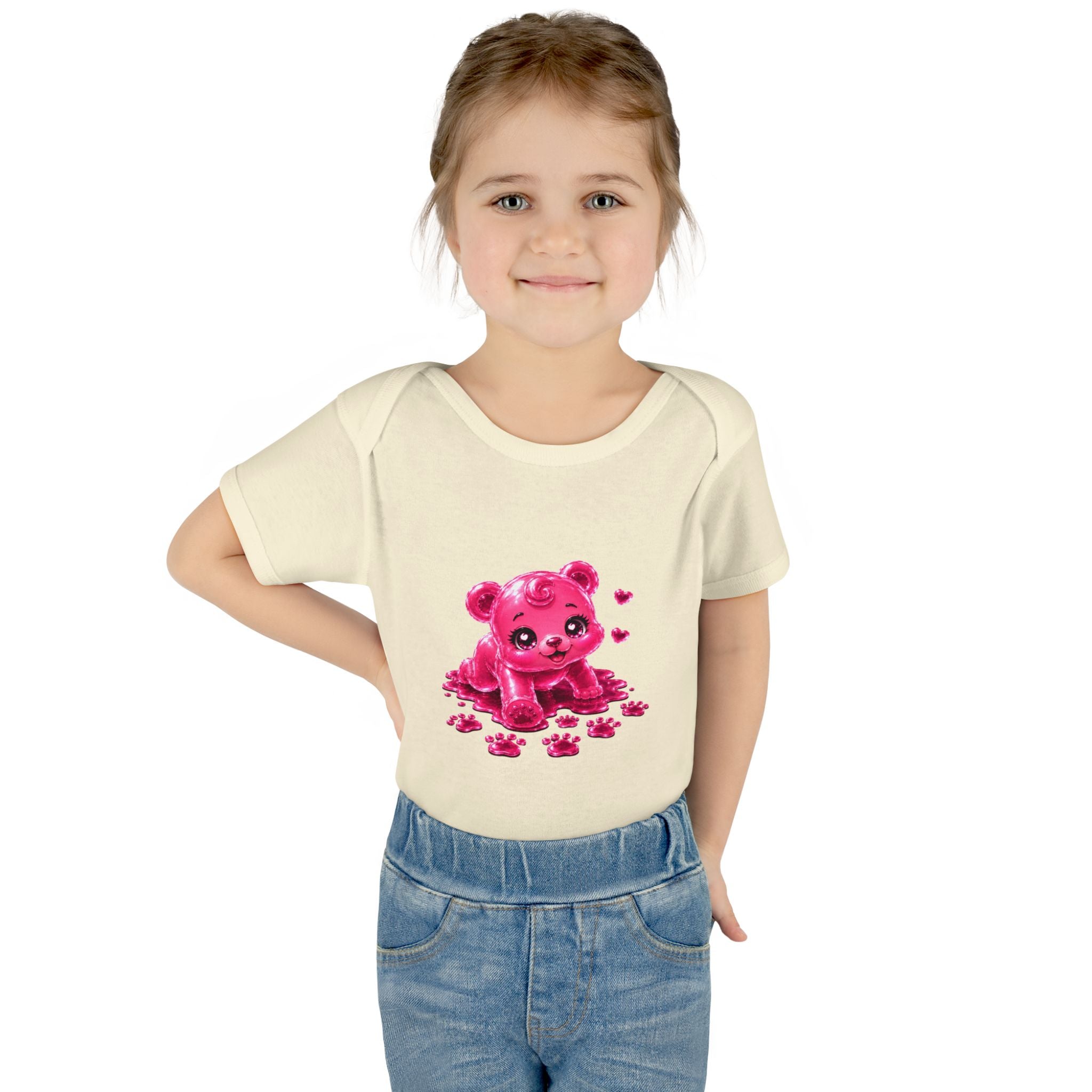 Messy Play Time, Crawling Steps Pink Oozy Baby Gummy Bear Cutie Addition- Graphic Onesie