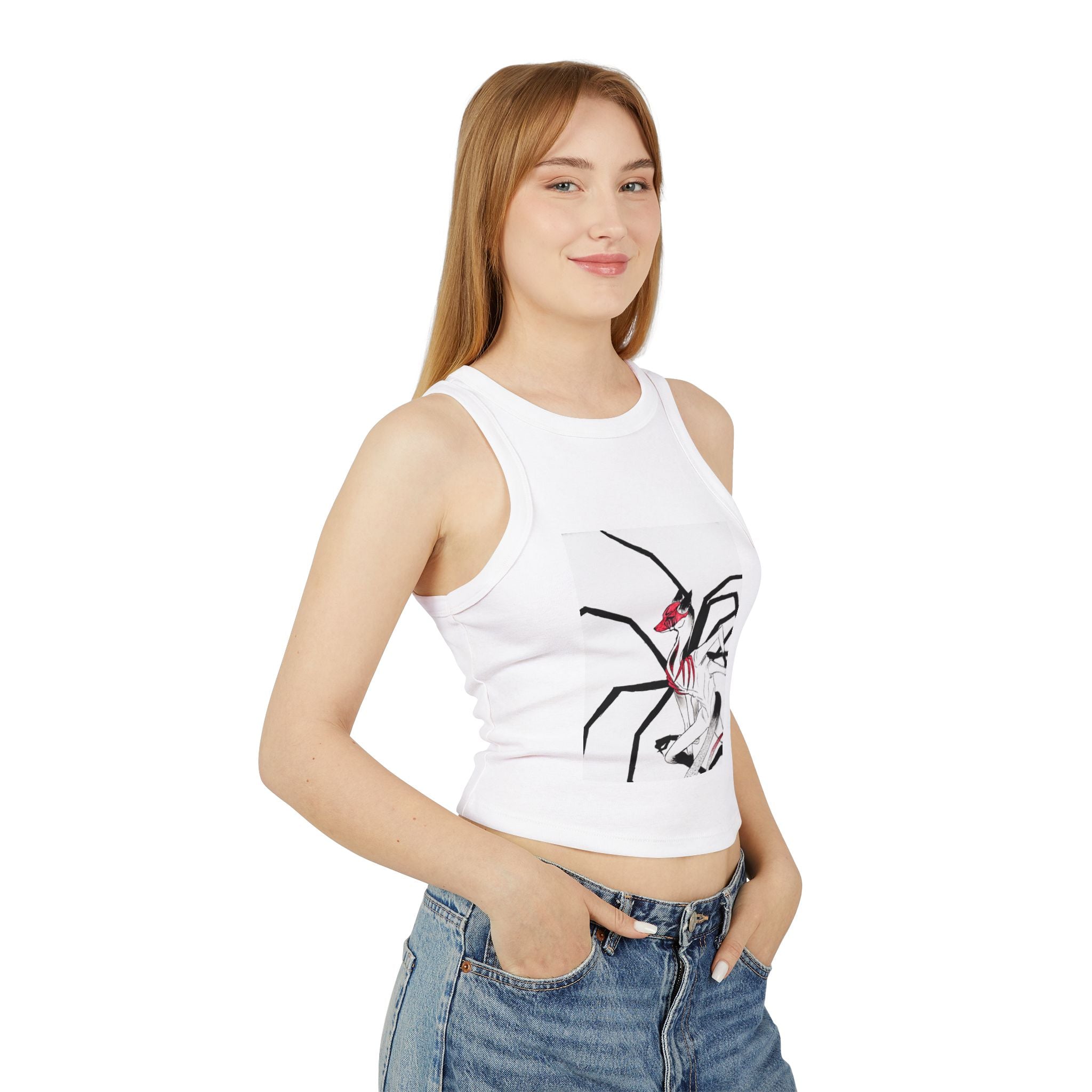 Spider Demon Illustration Racer Tank Top — Anime Horror Graphic Crop