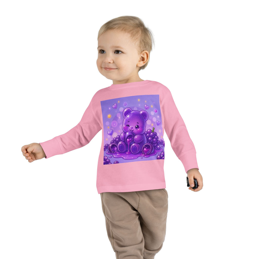 Ripe Purple Grapes, Oozy Bear Gummy Friend Fruit Special- Kids Graphic Long Sleeve Shirt